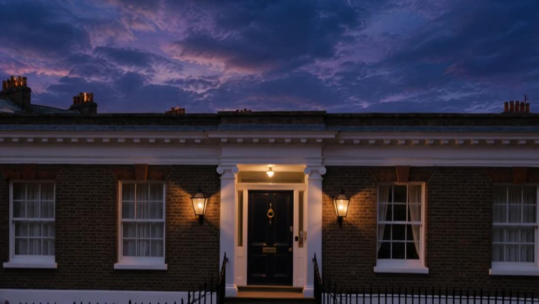 A glossy black Georgian front door with lanterns