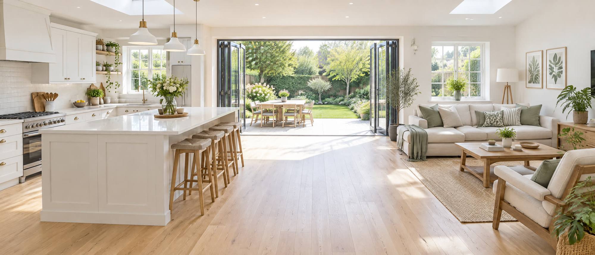A bright open plan family kitchen
